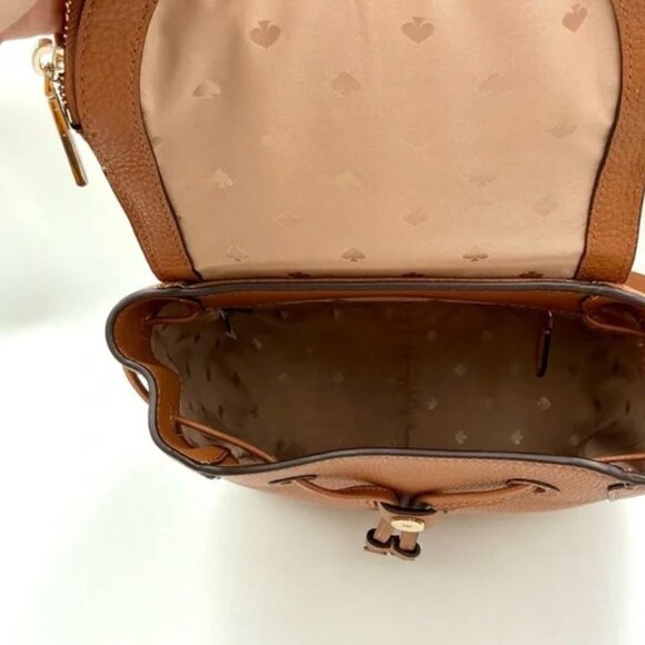 Kate Spade Leila Medium Flap Backpack Warm Gingerbread Brown Pebbled Leather Bag - Picture 5 of 8